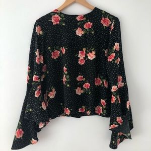CATHERINE MALANDRINO Black Floral Top Size L